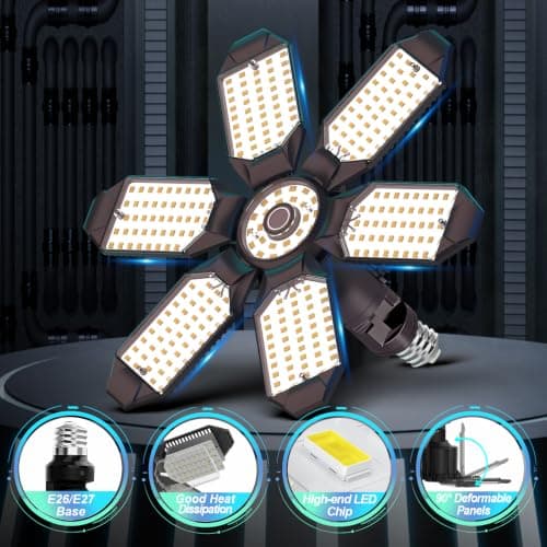LUCORUSC Led Garage Lights Bulb 1 Pack 200W Bright Rotatable Ceiling Led Shop Lights, E26/E27 Base, 6500K, 22000LM Deformable Led Garage Light for Basement, Attic and Workshop Commercial Bay Lighting - Thumbnail 3
