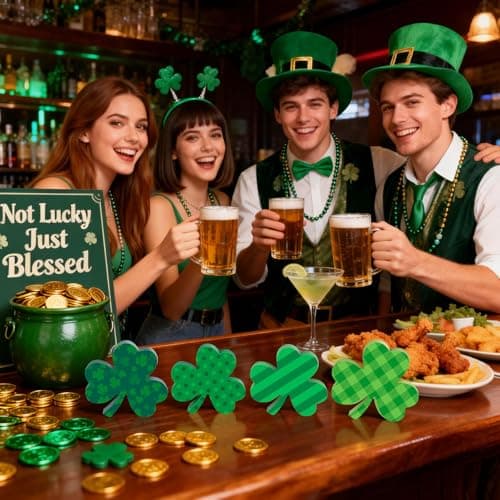 St Patricks Day Wooden Shamrock Decoration, 4-Piece Set of St. Patrick's Day Tabletop or Tray Multi-Layer， tiered tray decor Tray Decoration, shamrock decorations, Office Decor - Thumbnail 4