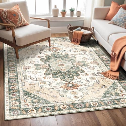 Roseek Area Rugs 4x6, Washable Rugs for Living Room, Non-Slip Rug, Boho Medallion Rug, Distressed Carpet, Low Pile Boho Rugs for Bedroom Dining Room - Image 1