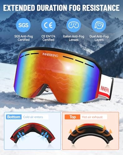 Innerking Ski Goggles Men Women- OTG Snow Snowboard Skiing Goggles HD28 Anti Fog Snow Sports Goggles- 100% UV400 Protection Snowboarding Goggles - Thumbnail 2
