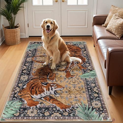 Ileading Vintage Oriental Tropical Jungle Hippie Tiger Area Rug 3x5 Non Slip Carpet for Living Room Brown Soft Low-Pile Thin Machine Washable Accent Floor Mat for Bedroom Dining Room - Image 1