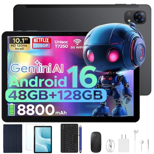 POCKAM P10 Pro 10.1 Inch Tablet, Android 16 Tablet with 120Hz Display, 48GB+128GB/2TB, T7250 Octa-Core, 8800mAh, Widevine L1, Gemini AI, 13MP+5MP, 3.5mm Headphone, Tablet with Keyboard, Pen, Black - Image 1
