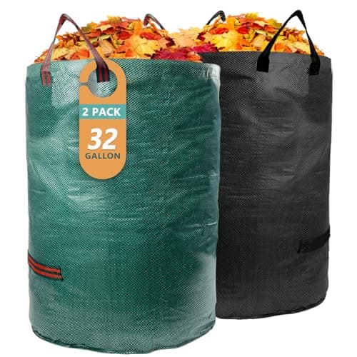 Garrdeen 2 Pack 32 Gallon Reusable Yard Waste Bags (Green + Black), Collapsible Heavy Duty Lawn & Leaf Bags with Reinforced Handles for Leaf Collection, Yard Cleanup, Storage - Image 1