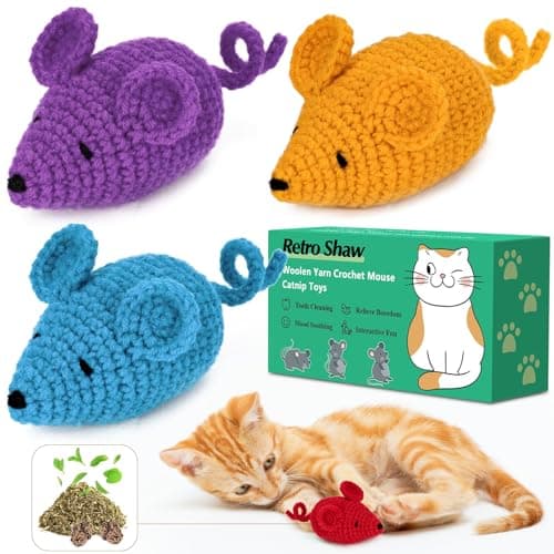 Retro Shaw Catnip Toys Crochet Mice Cat Toys, 3 Pcs Durable Yarn Cat Mouse Toys for Indoor Cats, Stuffed with Natural Catnip & Silvervine Blend, Handmade Interactive Kitten Chew Toy for Teeth Cleaning - Image 1