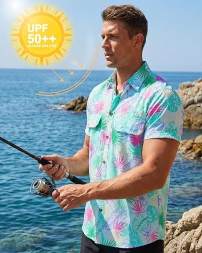 Cozople Funny Hawaiian Shirts for Men Short Sleeve Fishing Button Up UPF 50+ Breathable Outdoor Hiking Shirt for Travel Safari Climbing M - Thumbnail 4