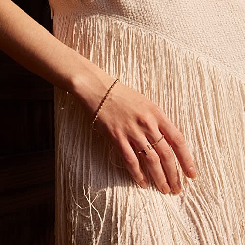 Valloey Rover 14K Gold Thin Beaded Rings, Full Bead Sterling Twisted Rope Wedding Band Stacking Ring for Women - Thumbnail 3