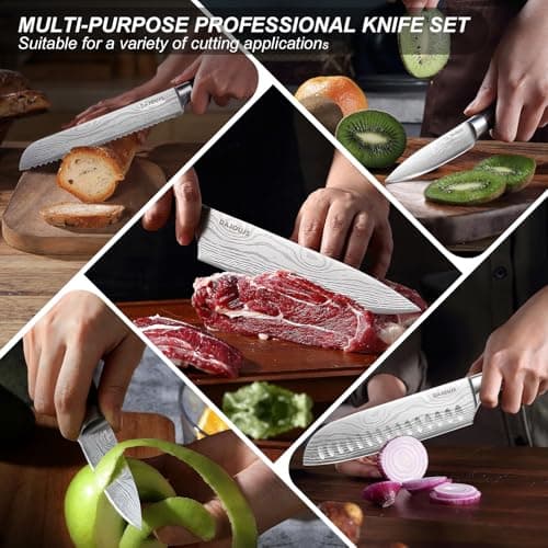 Kitchen Knife Set with Block - 6 Pcs Chef Knife Block Set, 5 Pcs High - Carbon Stainless Steel Razor - Sharp Knives with a Magnetic Knife Block Holder, Versatile and Professional Kitchen Knives Set - Thumbnail 6