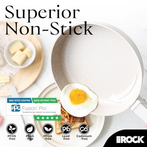 THE ROCK SOHO 8-Inch Non Stick Frying Pan with Lid–Nothing Sticks, Never Warps, Lasts Longer, Ceramic Non Toxic Skillet with Heat-Resistant Handle, PTFE PFOA & PFAS Free, Dishwasher Safe, Cream - Thumbnail 5