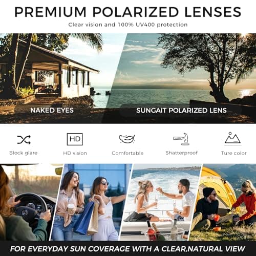 SUNGAIT Retro Square Rectangle Polarized Sunglasses for Womens Mens Metal Frame UV400 Protection - Thumbnail 4