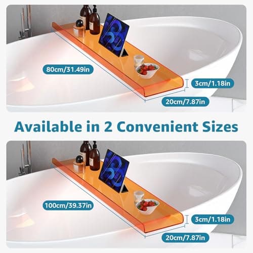 Cumeysnon Clear Acrylic Bathtub Tray Luxury Bath Tub Tray Caddy for Tub Waterproof Bathtub Shelf Organizer Bathroom Accessories Spa Relaxation Housewarming Gifts New Mom Gifts (39",Orange) - Thumbnail 4
