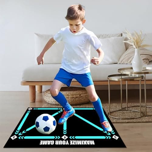 Doskona Football Footstep Training Mat, Soccer Training Mat 35 * 24IN, Soccer Skills Training Equipment with Storage Bag and Soccer Return Trainer Net (Black-Blue) - Thumbnail 4