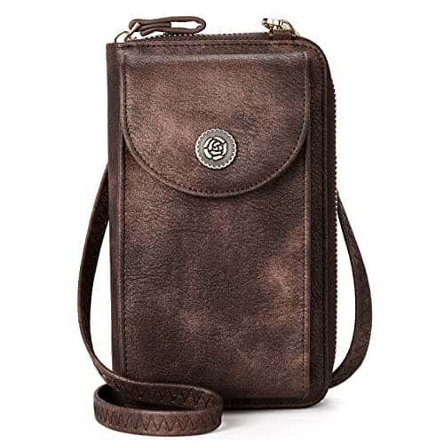 BROMEN Small Cell Phone Purse Crossbody Bags for Women Vegan Leather Wallet Purses with Credit Card Holder Rough Coffee - Image 1