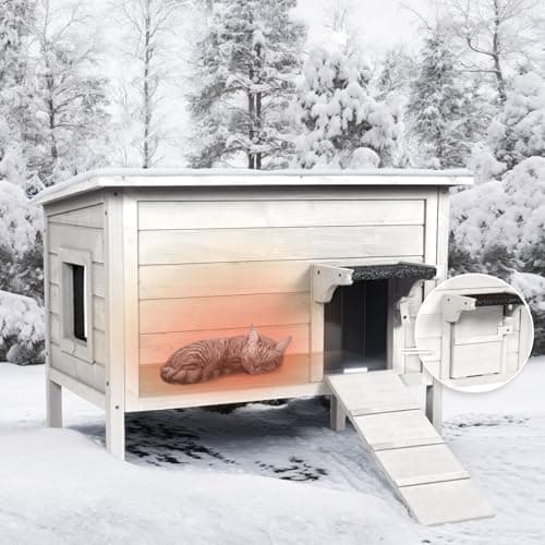 BRIOPAWS Outdoor-Cat-House-Insulated | Feral-Cat-Shelter for Winter | Weatherproof | Large Wooden Pet House for Multiple Cats | Foldable Ladder | Acrylic Side Window | White - Image 1