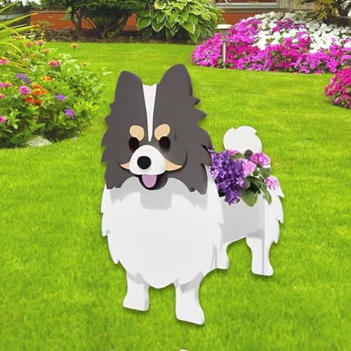 strolfay Grey and White Pomeranian Dog Planter, Cute Animal Shaped Plant Pot, Dog Flower Pot, Gifts for Women & Pet Lovers, Indoor Outdoor Garden Home Office Decor, 9.45 x 6.65 x 12.13 Inches - Image 1