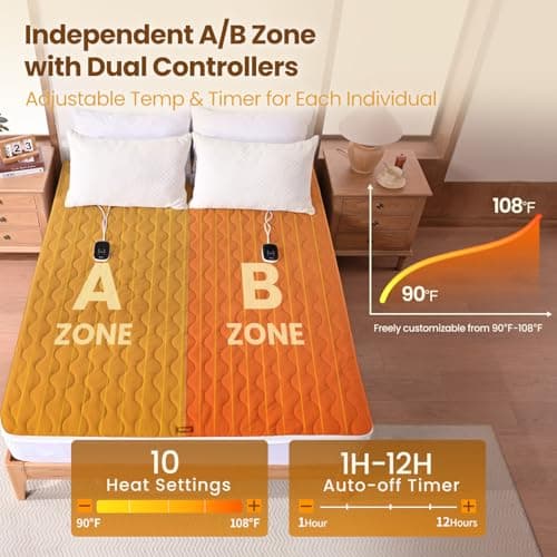 Bearhug King Heated Mattress Pad, Dual Control Bed Warmer with 10 Heat Level, Auto Shut Off Timer, Zipper Electric Mattress Pad with Deep Pocket Up to 18", ETL Certified, Machine Wash 78" x 80", Brown - Thumbnail 2