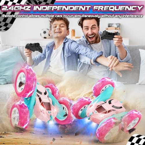 cosone RC Cars, Pink Remote Control Car for Girls, 2.4 GHZ Double Sided RC Stunt Car 360 Rotating Remote Control Cars with Headlights Toys for 6 7 8 9 10 11 12 Girls Birthday Gift - Thumbnail 6