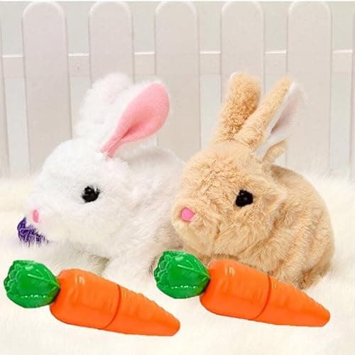 Zloeoa Bunny Stuffed Animal Plush, Interactive Electronic Pet Hopping Bunny Toy, Realistic Stuffed Bunny Rabbit (Brown&White) - Image 1