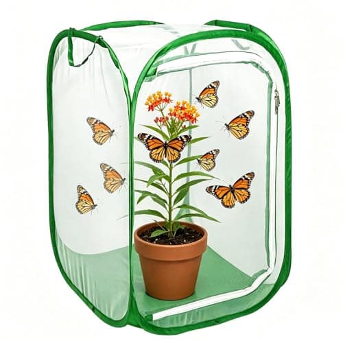 Butterfly House Habitat Insect Cage Clear See Through Pop-up Collapsible Butterfly Enclosure-Medium 15.8"x15.8"x23.6"