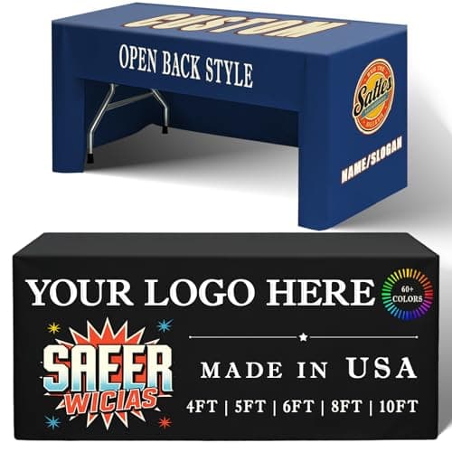 YOUYINYOU Custom Table Cloth 4/5/6/8/10FT Personalized Table Cloth with Logo for Business Tradeshow Company Events School Shop Church Anniversary Decoratio Other Important Events (8 FT Open Back) - Image 1