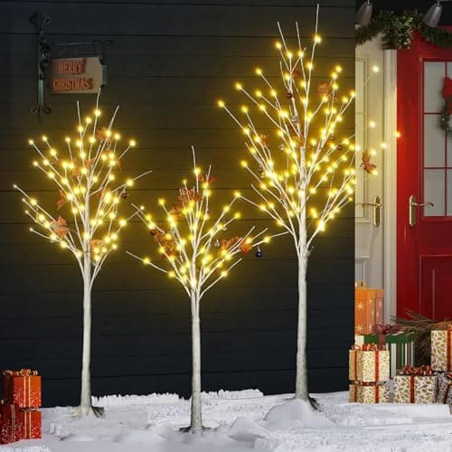 Lamerge Lighted Tree Set of 3,Christmas Tree 4Ft,5Ft and 6Ft with LED Lights, Halloween Decoration,Suit for Festival/Party,Wedding,Birthday,Indoor and Outdoor Use,Warm White (LBT3-WW) - Image 1