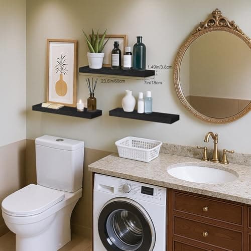 Mifurn Floating Shelves for Wall, Bathroom Shelves Over Toilet, Wall Shelves & Book Shelf for Room, Hanging Shelf, Modern Wooden Mounted Floating Shelves, 24x7x1.5 in (Black, Set of 3) - Thumbnail 5