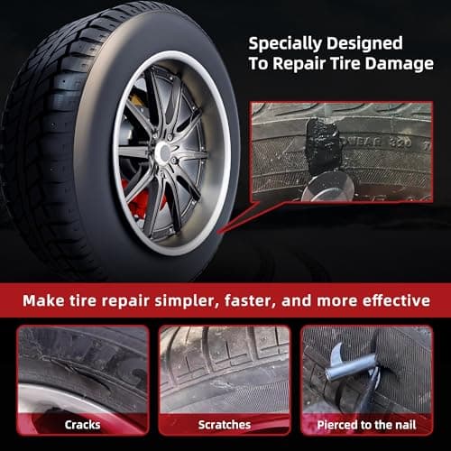 Tire Repair Kit, Tire Repair Glue 100ml, Tire Repair Rubber Nail 20 Pcs, Screw in Tire Plugs Kit, Fast Self-Service Tire Repair Screws Kit for Car, Motorcycle, Bike, Truck, Tractor, Garage - Thumbnail 6