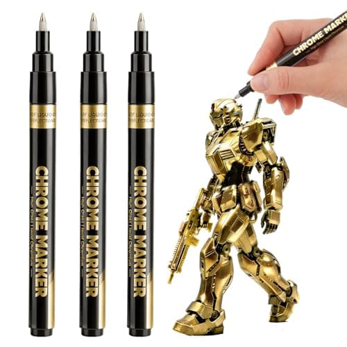 HOTU 3PK Permanent Mirror Chrome Gold Markers-Chrome Paint Pens Markers,Liquid Chrome Gold Pens for Smooth Surfaces: Model Painting, Glass, Metal, Plastic, Fabric, Jewelry, Touch-Up