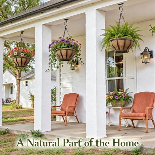 VOXOR Metal Hanging Baskets for Plants, Heavy Duty Wrought Iron Hanging Baskets with Coco Liner & Reinforced Chain, Ideal for Garden, Patio & Porch Decoration (2 Pack, 12 Inch) - Thumbnail 6