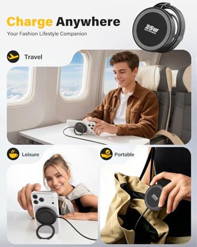 Magnetic Wireless iPhone Charger Fast Phone Charger with Kickstand, 6FT 25W Fast Phone Charging Pad Wireless Magnetic Charge for iPhone 17/17Air/16 Pro Max/16 Plus/15 Pro Max/AirPods3/2/Pro Black - Thumbnail 6