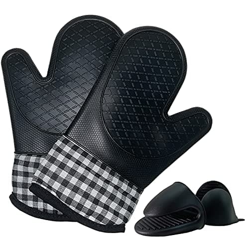 LSLCQW 4pcs Set Oven Gloves and Pot Holder Set, Heat-Resistant 500 Degree, with Mini Oven Gloves and Insulation Clips, Non-Slip Food-Grade Long, for Kitchen Baking - Image 1