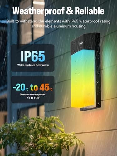 OIYN Smart Outdoor Wall Light, RGBWW LED Porch Light with 30 Scene Modes, 1500LM, IP65 Waterproof, DIY Color-Changing Wall Lamp for Garden, Patio, Christmas and Holiday Decorations – 1 Pack - Thumbnail 4