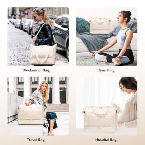 MDODO Travel Duffel Bags for Women Weekender Overnight Duffle Bag with Wet Pocket Shoes Compartment Carry on Tote Bag for Business,Trips,Travel,Sports,Gym,Yoga,Hospital,3 Pcs Set,43L,Beige - Thumbnail 5