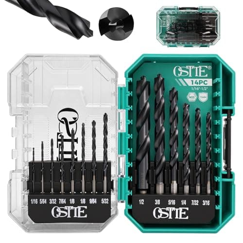 OSTTE 14 Pcs Cobalt Drill Bit Set (Pro), M35 Cobalt Drill Bit with Bullet Point Tip, Titanium Aluminum Nitride Coated (TiAlN), 3-Flats Shank, for Hardened Metal, Stainless Steel, Plastic, 1/16" - 1/2" - Image 1