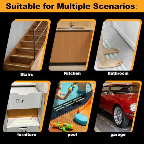 Glow in The Dark Anti-Slip Tapes, Adhesive Decals Safety Strips for Bath Tub, Shower Floor, Stairs, 36 Pieces. Ideal for Families with Adults & Seniors, Indoor Use - Thumbnail 5