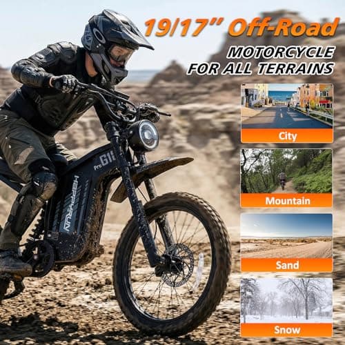 HAPPYRUN G18pro Electric Dirt Bike for Adults – 4500W Peak Motor, 60V 35Ah Battery, 38 mph Top Speed, 75 Mile Range, 5-Level Speed Control, Full Suspension, Hydraulic Brakes, 19″/17″ Off-Road Tires - Thumbnail 4