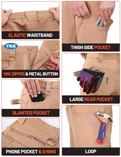 DURAWERK Men's 4-Way Stretch Cargo Pants, Work Pants, Durable Tactical Pants, Lightweight EDC Hiking Pants for Outdoor Khaki - Thumbnail 5