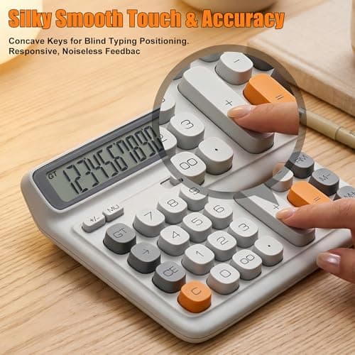 Niodel 12-Digit Desktop Calculator, Modern Color-Clash Aesthetic Design, Dual Power (Solar & Battery), Ergonomic Tilted Large LCD Display for Office, School and Accounting (Silver&Yellow) - Thumbnail 4