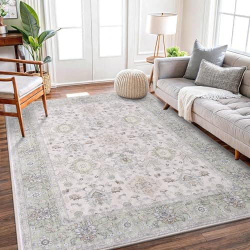 Vanmoos 4x6 Area Rug - Machine Washable, Non-Slip Soft Carpet for Living Room, Bedroom, Office, Dining Room - Durable Accent Rug for Farmhouse & High-Traffic Areas, Cozy Elegance/Green - Image 1