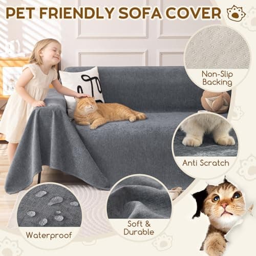 Waterproof Couch Covers for Pets, Couch Protector from Cat Claws, Washable Sofa Covers for 2-3 Cushion Couch, Sectional L Shaped Slipcover Loveseat Furniture Protector for Dogs, 71"x118", Dark Grey - Thumbnail 3