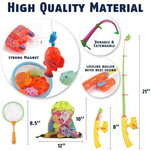 CozyBomB™ Magnetic Fishing Toys Game Set for Kids | Water Table Bathtub Kiddie Pool Party Pole Rod Net, Outdoor Plastic Floating Fish, Toddler Bath Color Ocean Sea Animals Birthday Gift Age 3-5 6 4-8 - Thumbnail 3