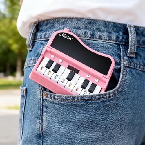 Mini Piano for Kids with Music Notes Guiding- 13 Keys Pocket Travel Keyboard Toy with 7 Modes - Portable Musical Instrument Toys Birthday Gifts 3 4 5 6 Year Old Boys Girls (Pink) - Thumbnail 5