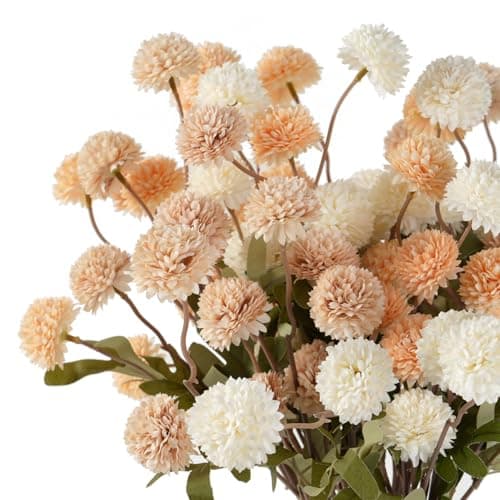 trytuny Fake Fall Flowers for Vase, Faux Silk Kiku Mums, Artificial Pom pom Floral Bouquets Indoor Centerpiece Office Coffee Table Boho Home Decorations (9, Mixed Cream) - Thumbnail 4