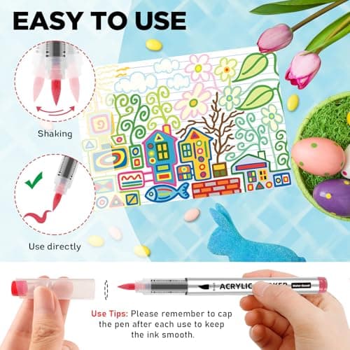 72 Colors Acrylic Paint Markers, Soft Brush Tip Paint Pens and Paint Markers, Acrylic Paint Pens for Easter Decorations, Christmas Gifts,Stone,Canvas,Egg,Rock Painting and DIY Crafts Art Supplies - Thumbnail 4