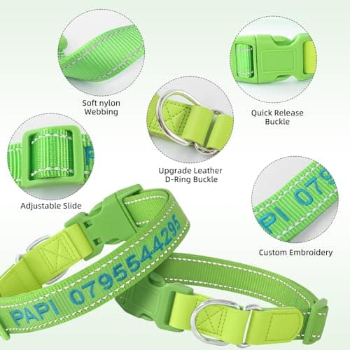 Custom Nylon Reflective Dog Collar, Personalized Embroidered Dog Collar with Name and Phone Number, Upgraded D-Shaped Leather Ring, 4 Adjustable Sizes - for Boy, Girl Dogs (Embroidery) - Thumbnail 3