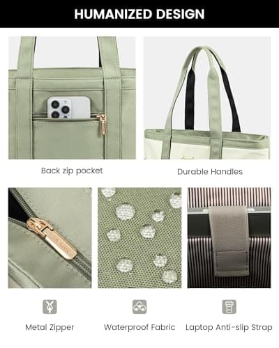 LOVEVOOK Travel Tote Bag for Women Green&White Small - Thumbnail 5