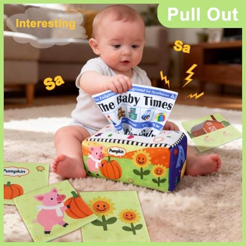 KUANGO Baby Toys 6 to 12 Months - Tissue Box Toy, Soft Crinkle Stuffed Montessori Toys for 6 7 8 9 10 Month Old Infant Sensory Newborn Toys Baby Boys Girls Gifts - Thumbnail 3