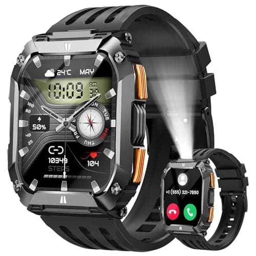 Smart Watches for Men, 1.95'' Fitness Watch: Waterproof Military Smart Watch with 100 Days Battery Life/Call/Flashlight/Sleep/SpO2/Heart Rate Monitor/Step Tracker, Sport Smartwatch for Android iPhone - Image 1