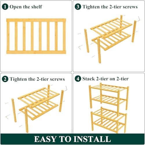 Smiry Shoe Rack, 4 Tier Small Bamboo Shoe Organizer, Stackable Free Standing Wooden Shoe Storage Shelf for Closet, Entryway, Front Door Entrance, Natural - Thumbnail 5