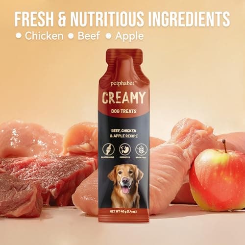 PETPHABET Lickable Squeeze Treats for Dogs, Creamy Puree Dog Food Meal Topper, Puppy Pouch Treats for Training and Enrichment, Healthy Beef Chicken & Apple Recipe (8 ct/1.4 oz Each) - Thumbnail 3