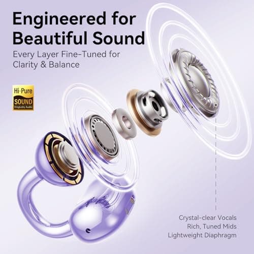Kinglucky Gen2 Clip-On Earbuds with Butterfly Earrings, Charge & Store Without Removing Earrings, Comfortable Fit & 40H Playtime Bluetooth Open Ear Headphones for Women, Small Ears, Gifts (Purple) - Thumbnail 5
